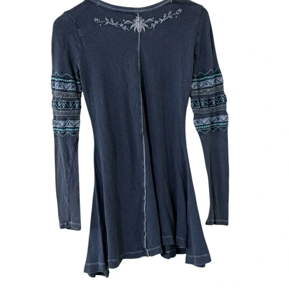 FREE PEOPLE Finley Henley Floral Embroidered Long Sleeve Mini Dress